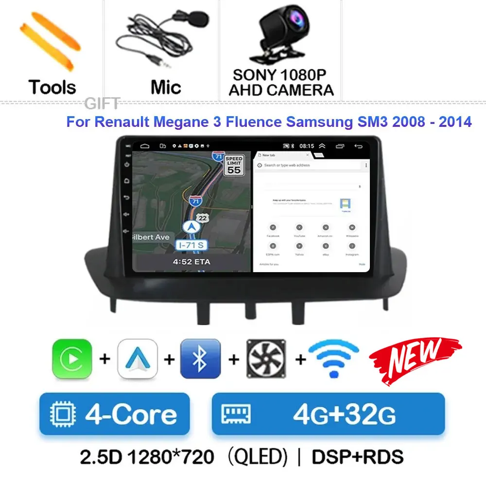 

Автомагнитола на Android 14 для Renault Megane 3 Fluence 2008-2014, мультимедийный видеоплеер, навигация, стерео, DVD, Carplay, головное устройство, Wi-Fi