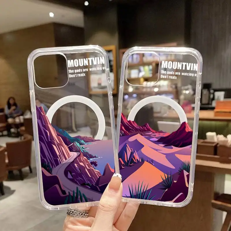 

natural scenery Phone Case For iPhone 13 12 11 Mini Pro Max transparent Super Magnetic MagSafe Cover