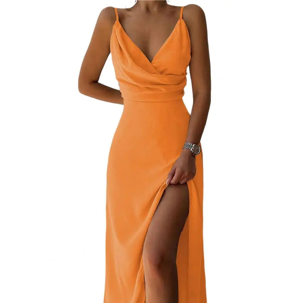 

Back Zipper Tunic Dress Women Slip Sexy Breathable Big Hem Sling Summer Long Dress Yellow