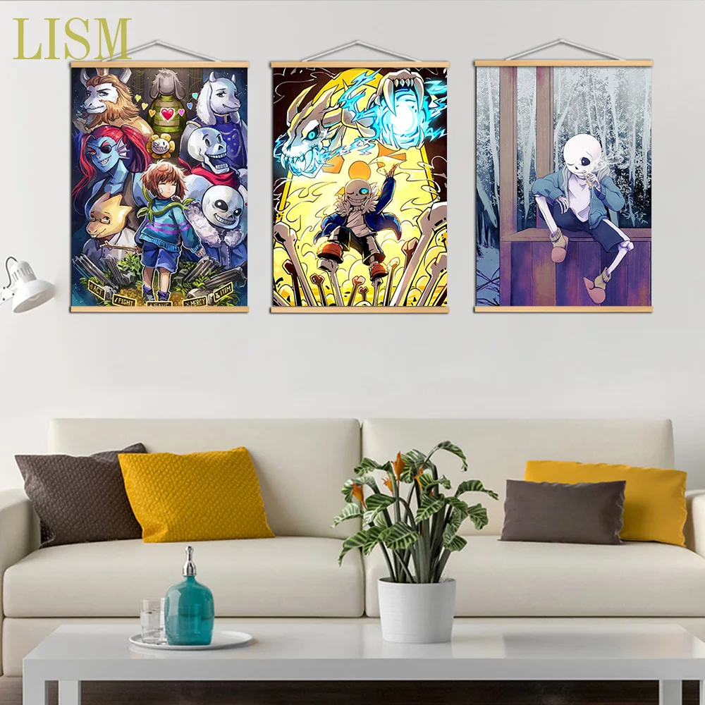 Игра Undertale Sans Frisk Flowey Chara Аниме Манга настенный постер из массива дерева подвесной