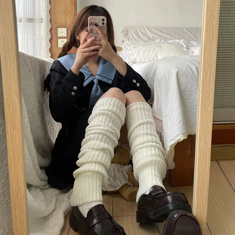 Lengthened Leg Warmers Women's Lolita Long Socks JK College Style Knitted Warm Socks Autumn Winter Over Knee Boot Cuffs