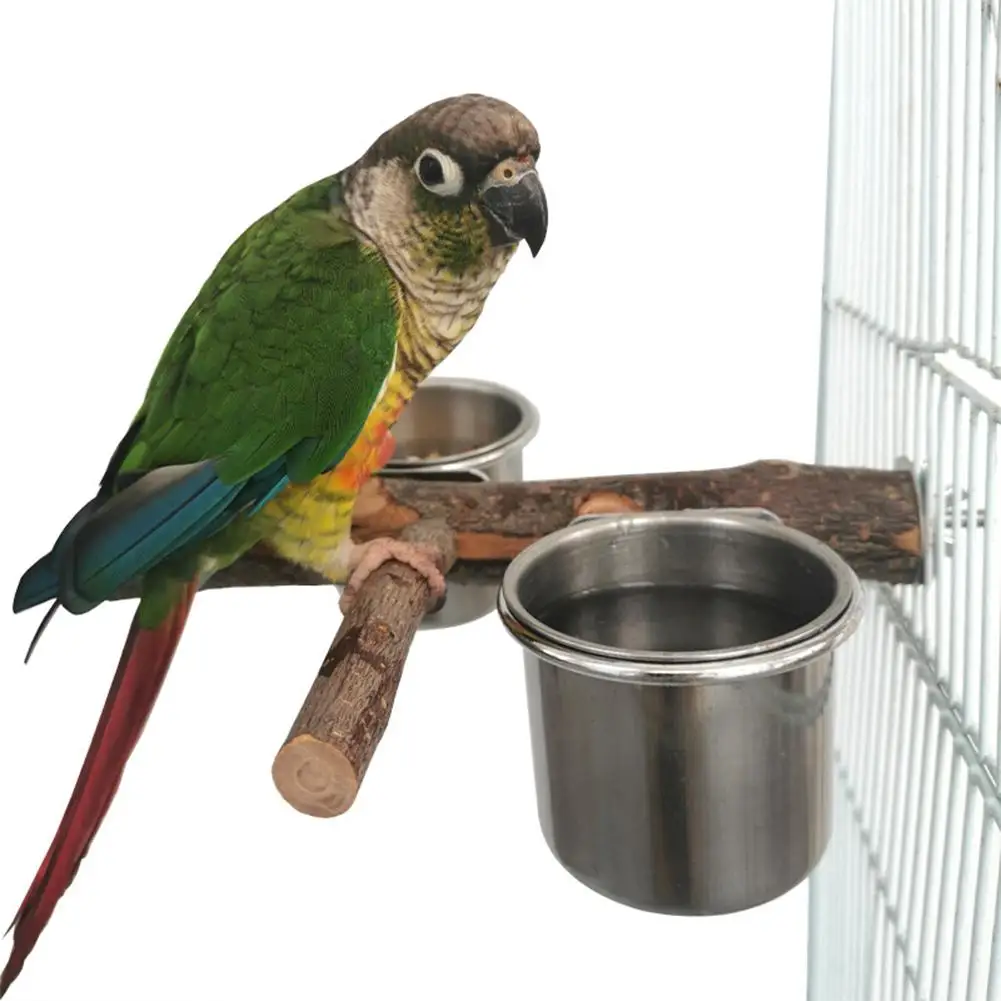 

Stainless Steel Parrot Food Bowl Stand Feeding Cups Bar Bird Cage Supplies For Peony Cockatiels Parakeets
