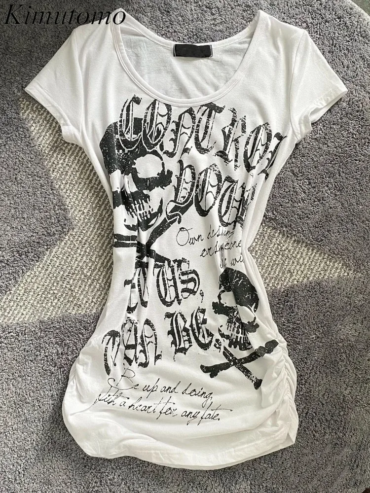 Kimutomo сексуальные футболки женские винтажные тонкие мультяшные принты с