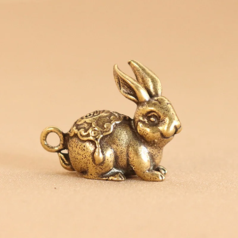 

Antique Copper Zodiac Lucky Rabbit Statue Ornaments Vintage Solid Brass Cute Animal Miniatures Figurines Tea Pet Desk Decoration