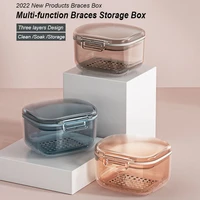 2022 multi function dental braces storage box 3 layers denture retainer soaking container partial teeth brace mouthguard case