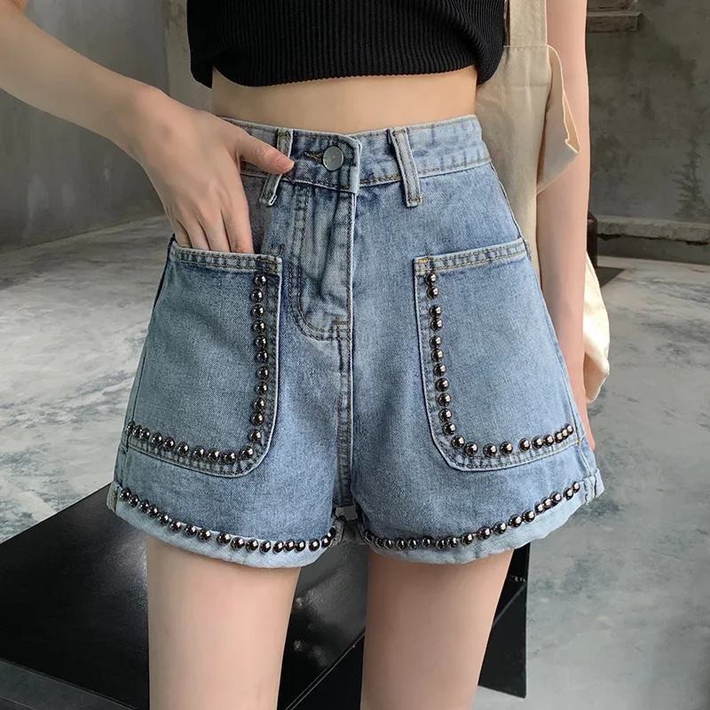 

Design Hot Niche Summer Denim Shorts 2023 High Waist Loose Straight Tube Show Thin Wide Leg A-line Jeans Shorts Women