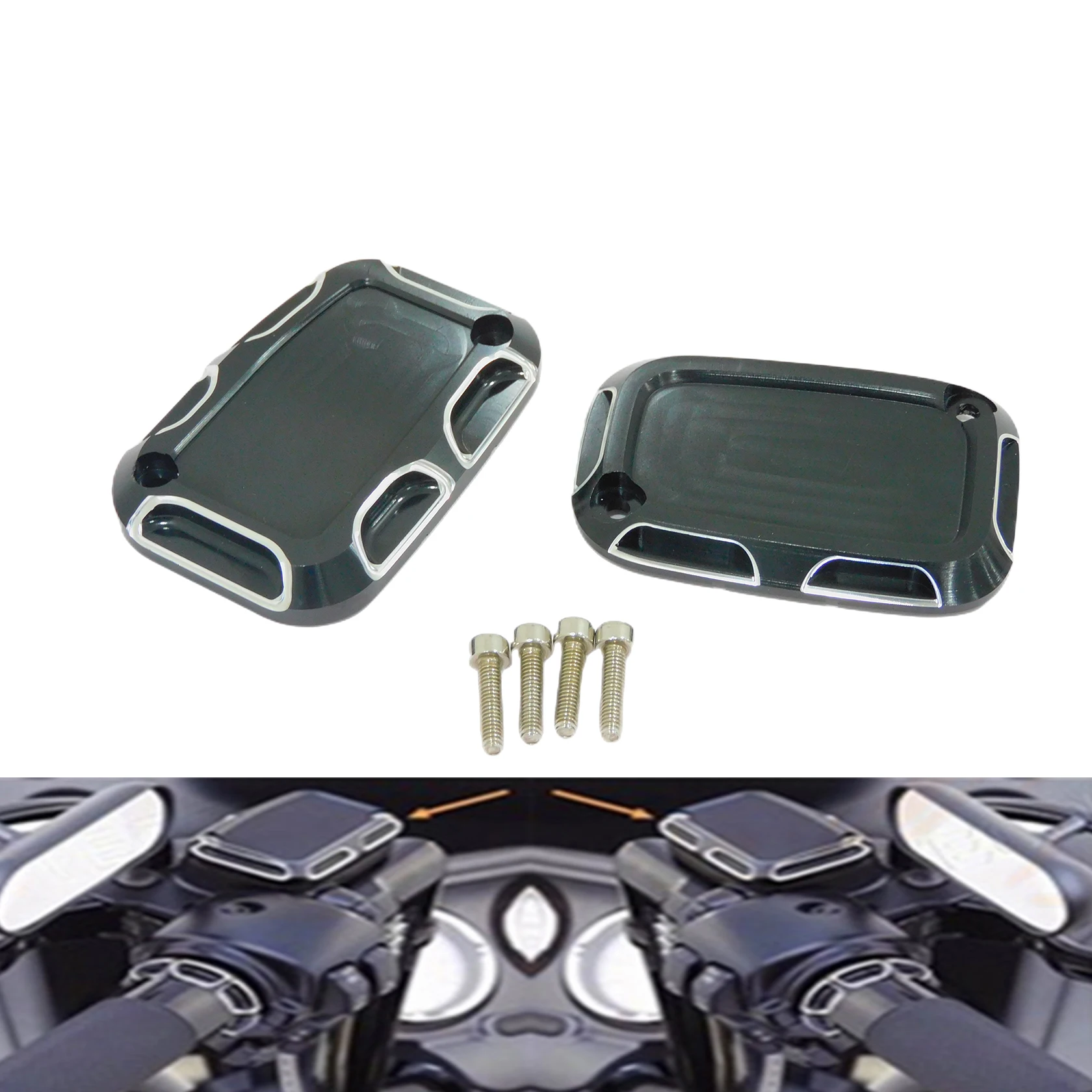 

2xMotorcycle Brake Master Cylinder Cover Front Rear For Harley Touring Road King Electra Glide Ultra FLHR FLTR V-Rod Night Rod