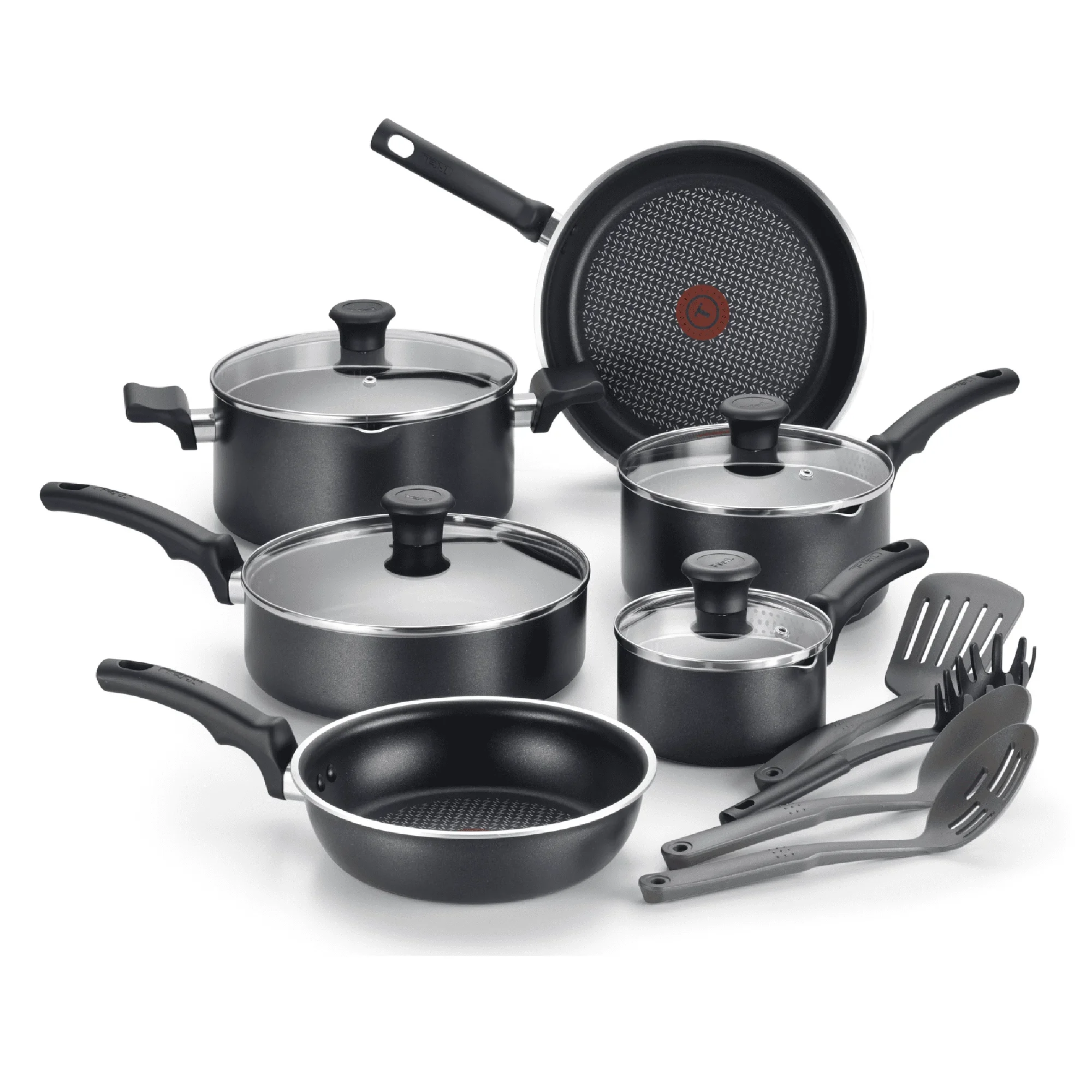 

T-fal Cook & Strain Nonstick Cookware Set, 14 piece Set, Black, Dishwasher Safe