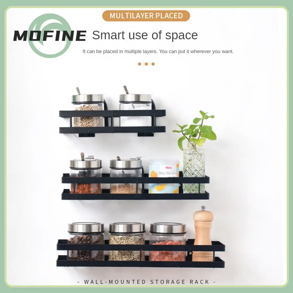 

Round Corners Hole-free Installation Seasoning Storage Rack Grid Design Condiment Storage Rack Waterproof Rust-proof
