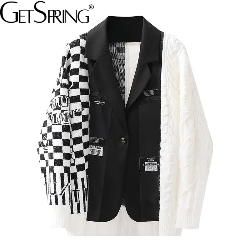 

Getspring Женский блейзер, вязаные Асимметричные модные блейзеры и куртки в стиле пэчворк, необычные цвета, Костюмные пальто, новинка 2022