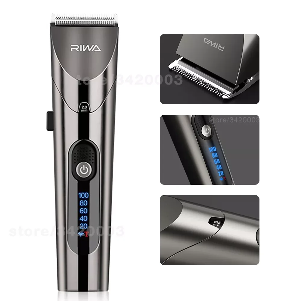 

New RIWA Electric Hair Clipper LED Screen Waterproof Trimmer Professional Men Strong Power Steel Cutter Head Washable Hairct