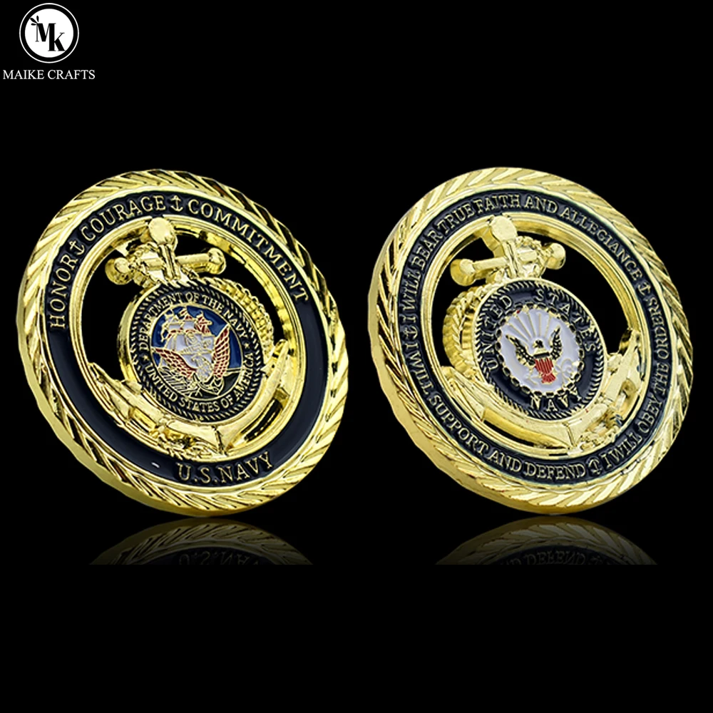 Памятная монета Корпуса морской пехоты США. Металлическая полая позолоченная