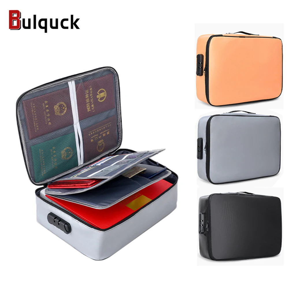 

Three-layer Document Storage Bag Portable Waterproof Large Capacity Home Travel Passport File Bills Organization with Lock