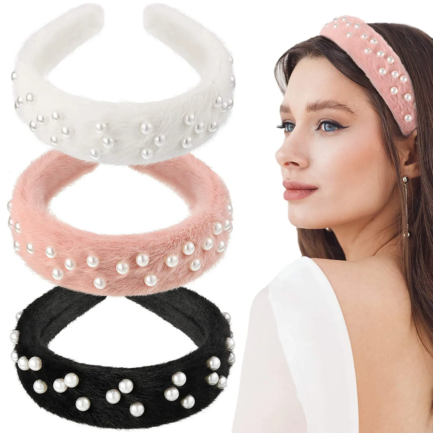

Fur Pearl Head Bands Wide Hairbands Girls Hair Accessories Elegant Women Designer Hoop Hair Band Ribbon Fashion Gifts 2022