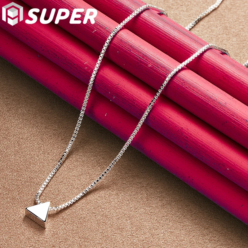 Стерлингового Серебра 925 твердый треугольный кулон ожерелье цепочка-коробка для