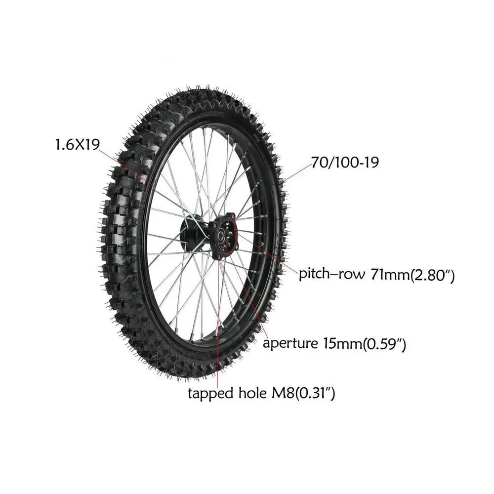 

1.6*19 70/100-19 Front Wheel Rim Tire Tube Off-road TTR125 Pit for XR50 XR80 CRF50 CRF70 50cc-125cc Pit Dirt Bike Tyre