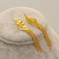 new brass retro face relief shape tassel golden earrings personality stud earrings women vintage jewelry