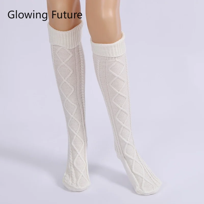 Fashion Knit Calf Socks for Women Winter Solid Color Knee High Socks Keep Warm Breathable Stockings Sexy Long Sock Leg Warmers