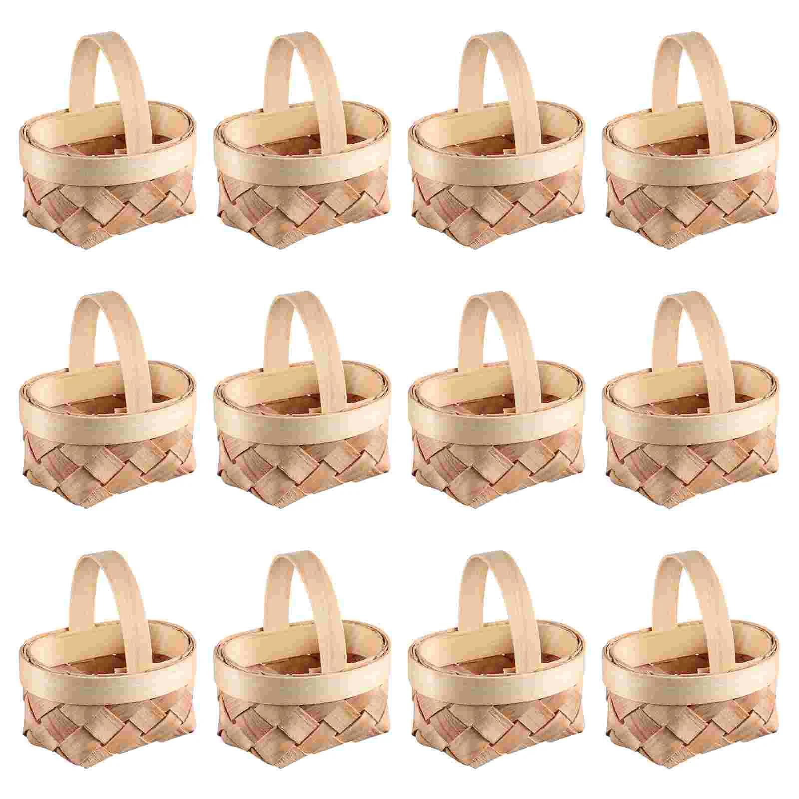 12 Pcs Mini Wicker Baskets Woven Christmas Gifts Strawberry Candy Fruit Miniature Holder Small Wood