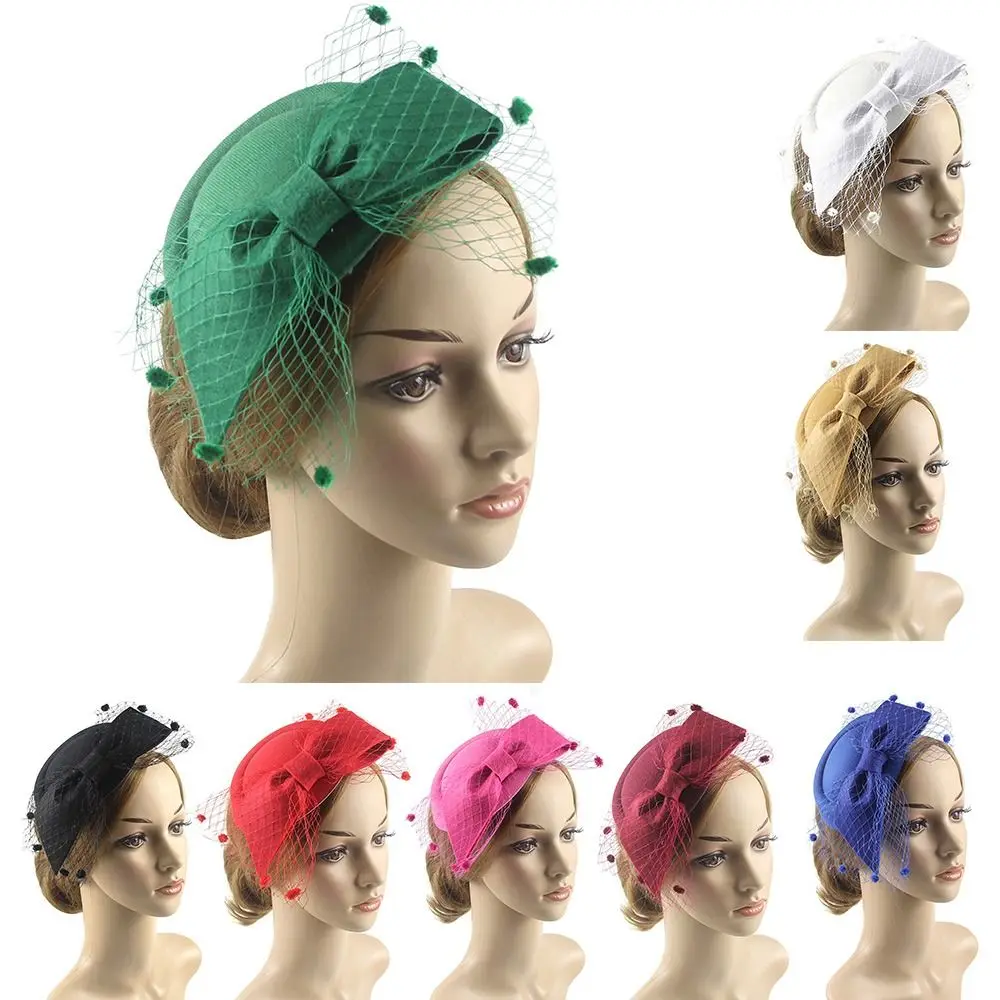 

Lady Bow Fascinator Hat, Women Feathers Mesh Headband with Clip, Bridal Wedding, Cocktail Tea Party headwear
