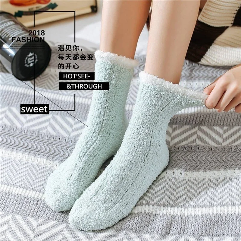Ladies Women Winter Warm Soft Fluffy Bed Socks Home Floor Slipper Coral Velvet Fleece Sock Winter Boots