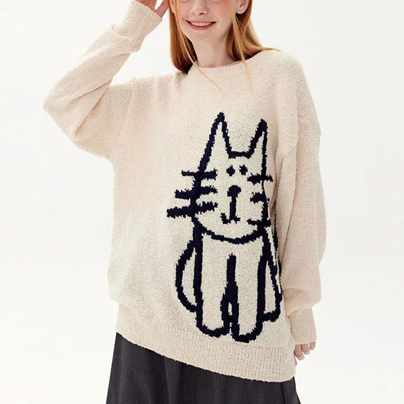 2024 осенне-зимний новый повседневный топ вязаный свитер с милым котом теплый y2k