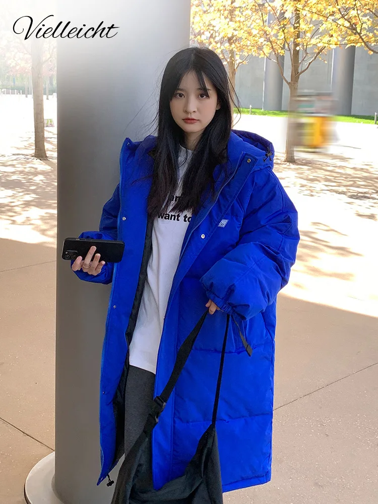 Vielleicht Down Cotton Jacket Female Long Coat Autumn Winter Women's 2022 New Hooded Loose Winter Cotton Padded Jacket Parkas
