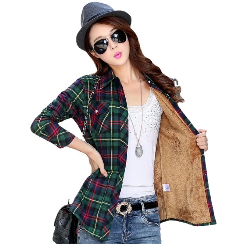 

2022NEW Brand Winter Warm Women Plus Velvet Plaid Shirt Style Coat Jacket Women Clothes Tops Female Casual Jacket Outerwear