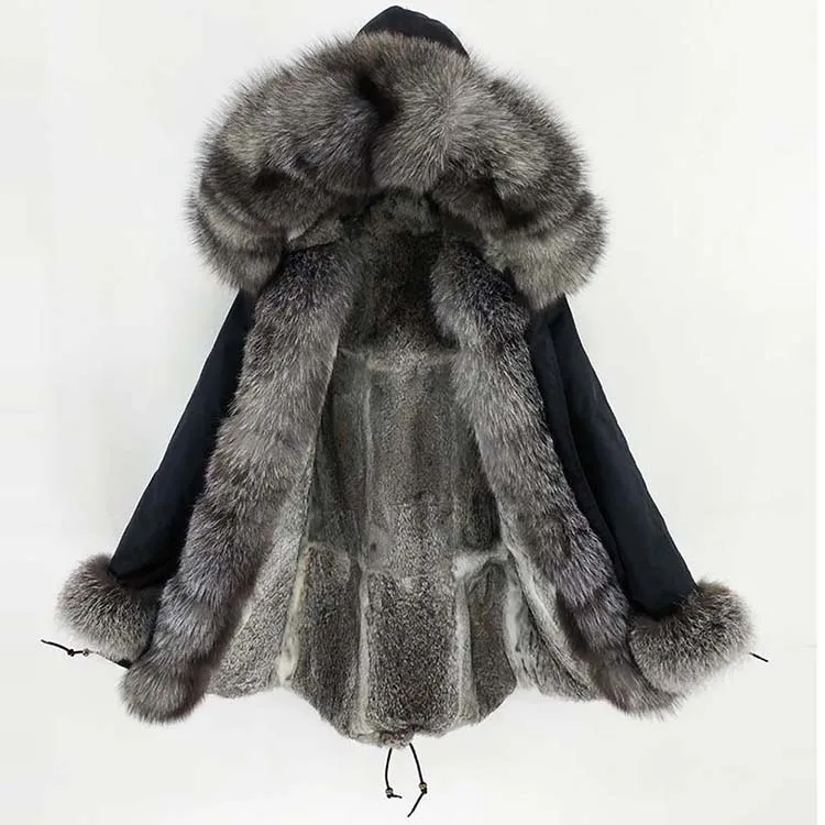 

Aoottii 2022 Long Parka Real Fur Coat Winter Jacket Women Natural Fox Fur Collar Hood Cuffs Rabbit Lliner Thick Warm Outerwear