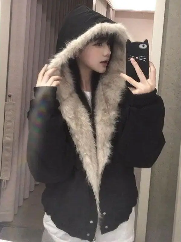  Американская плюшевая куртка с капюшоном на хлопковой подкладке. Верхняя