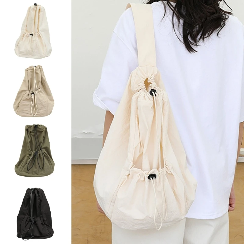 

Women Retro-Crossbody Bag Female Drawstring Bucket Bag Students Sling Shoulder Bag Nylon Casual Bag for School Daily