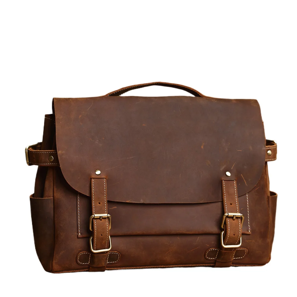 Кожаный мужской портфель Phili Bull Повседневная модная сумка из кожи Crazy Horse