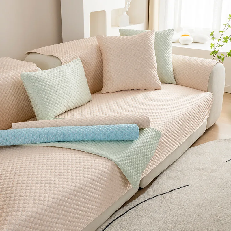 

Thick Washed Cotton Edging Sofa Cover Solid Color Non-slip Filling Cushion Backrest Towel Furniture Protection Cover for Lliving