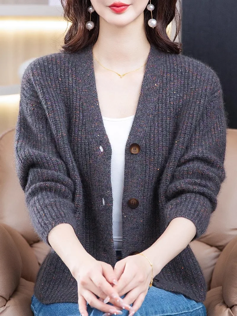 00 Женский кардиган из чистой шерсти весна/осень/зима 2024 новый свитер ангоры с