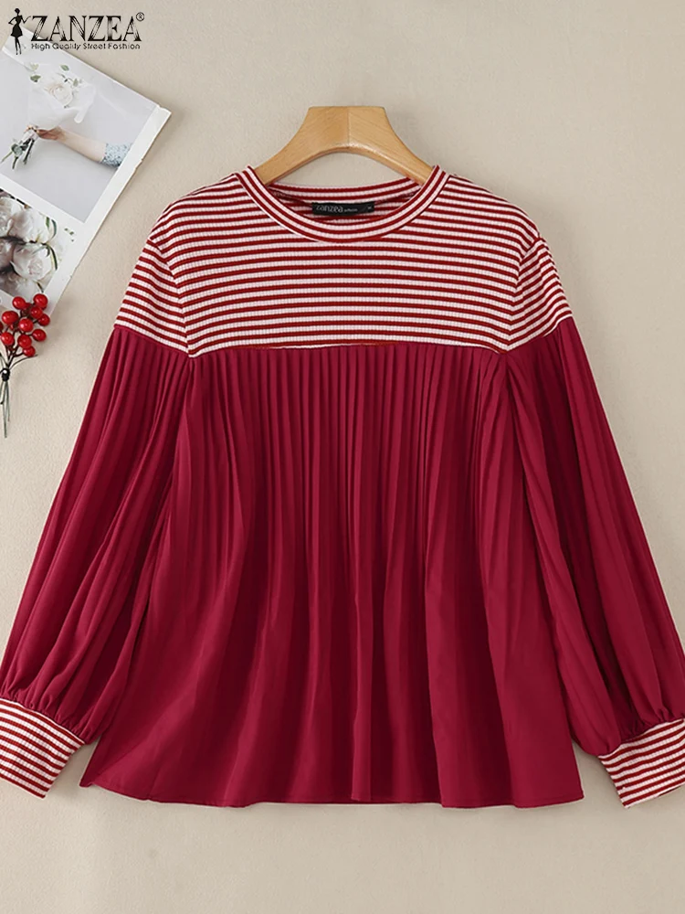 2024 ZANZEA модная женская мусульманская полосатая блузка с длинным рукавом осенняя
