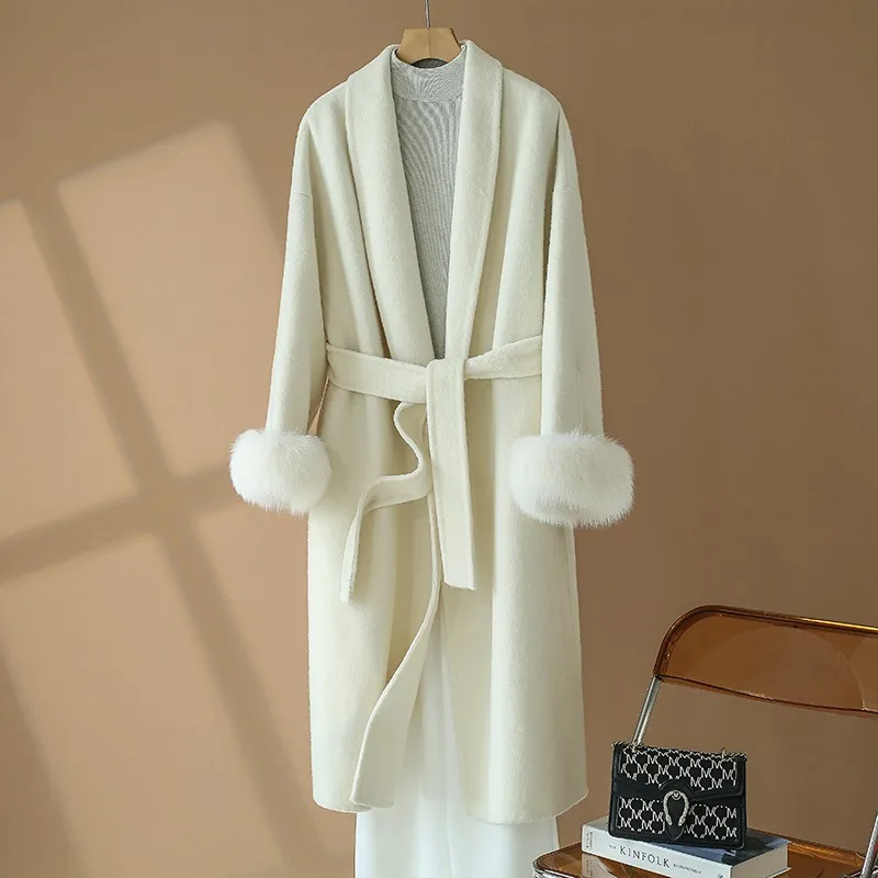 Новинка 2024 осенне-зимнее двухстороннее пальто из натуральной шерсти Женское