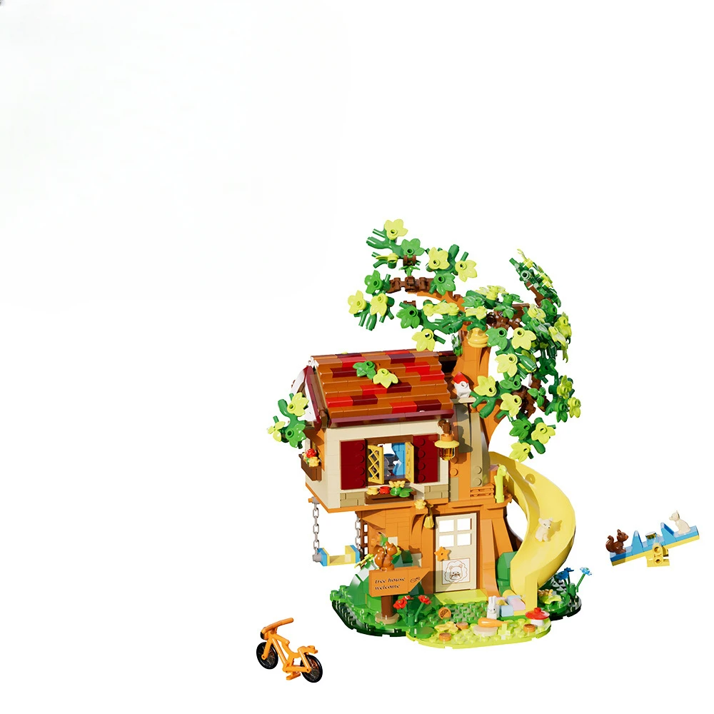 Дом на дереве леса креативная серия модель строительного блока частицы ручной