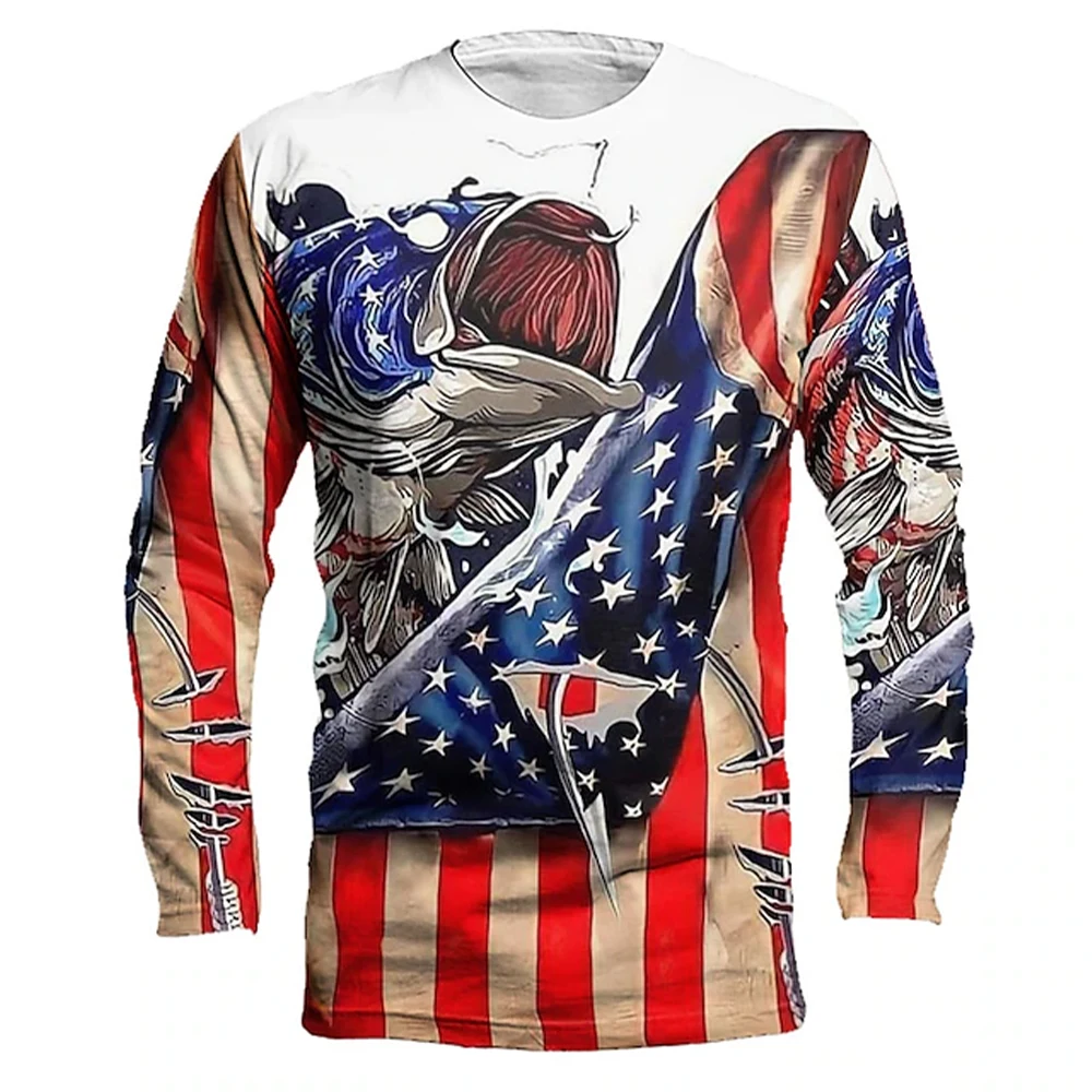 Мужская футболка с длинным рукавом круглым вырезом и 3D-принтом