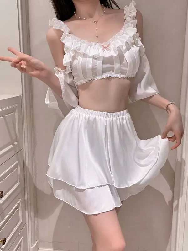 Милая белая кружевная мини-ночная сорочка соблазнительная пикантная ночная