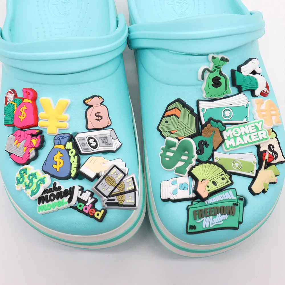 Оптовая продажа, 50 шт., подвески для обуви, кошелек для банкнот, кошелек, символ, ПВХ садовые пряжки для обуви, украшение, подходит для Croc Jibz, подарки для детей X-max
