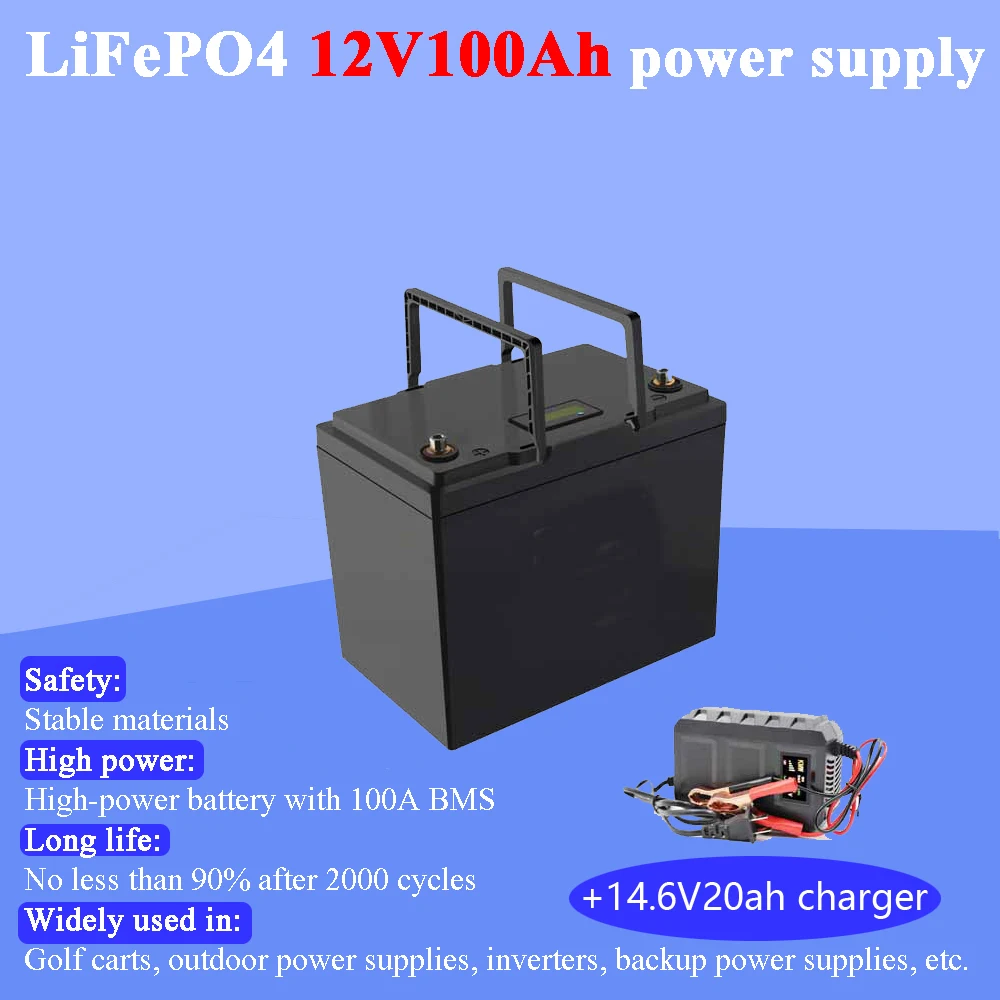 

Land Voyager 12V 100AH lifepo4 battery with 100A BMS 12.8V backup power inverter For RV Campers Solar Golf Carts Marine 14.6V10A