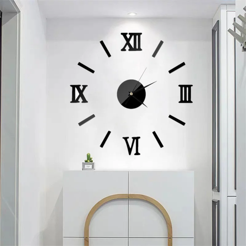 

DIY Wall Clocks 3D Mirror Effect Clock Acrylic Wall Sticker Modern Design Large Quartz Needle Round Clock Living Room Decoration