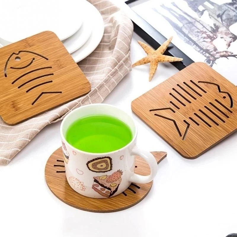 

Cartoon Placemats Insulation pad Table Mat bamboo Non-slip Pot Mat Hollow Bowl Tea Cup Mat Home Accessories Wooden Coaster