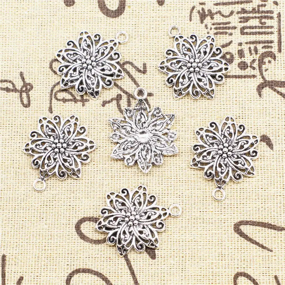 

Flower Jewelri Charm Pendant For Jewelri Accessori 24X31mm Antique Silver Color 10 Pieces