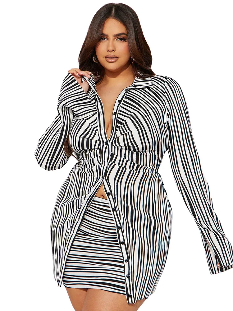 

Женский комплект из юбки и топа, в полоску, с длинным рукавом