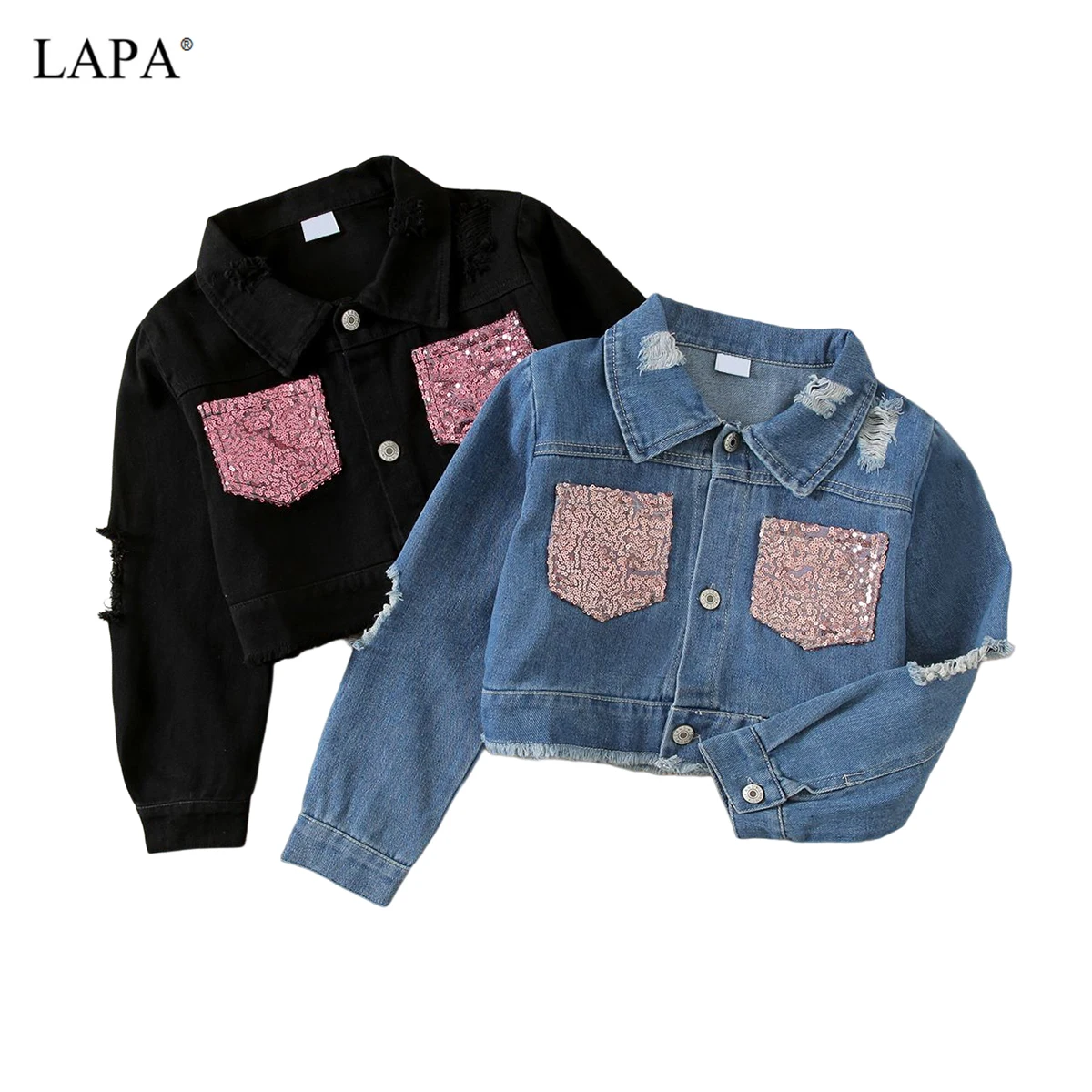 

LAPA 4 to 12 Years Girls Clothes Long Sleeve Jackets Buttons Casual Turn-down Collar Spring One-Piece Denim Coats Casual Fashion