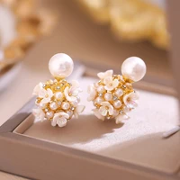 south korea fashion exquisite light luxury ball flower pearl earrings gift business banquet women jewelry earrings 2022