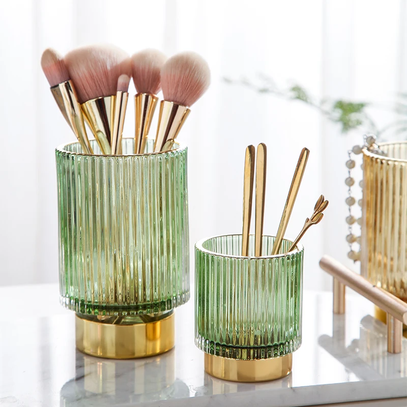 

Стеклянный держатель для косметических кистей, коробка для хранения косметики, настольный органайзер, инструменты для макияжа, ручка, кара...