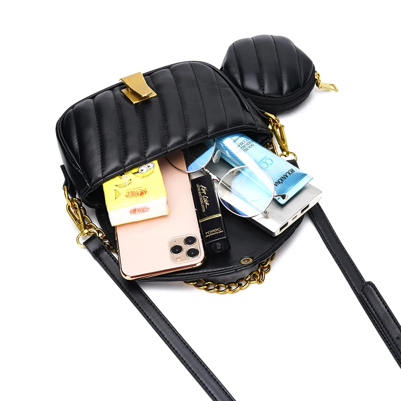 Luxury Brand Leather Woman Bagute Bags Quilted Fashion Bags For Women Flap Retro Clutch Handbag Metal Chain Small Shoulder Bag