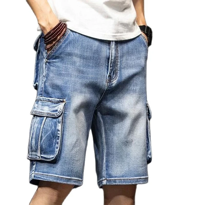 

Men's Denim Shorts Cargo Multi-pocket Baggy Five-Point Jeans Shorts Fat Large Size Denim Shorts Plus Size 40 42 44